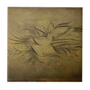 Vintage Gold Vogel-Linienzeichnungen Fliese
