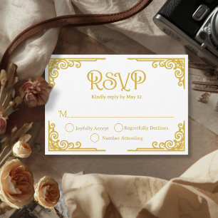 Vintage Gold Weiße Hochzeit RSVP Karte