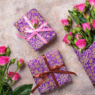 Vintage Gold Wirbel Muster Girly Lila Fairy Geschenkpapier