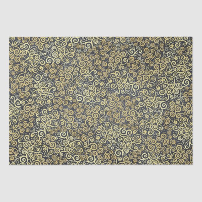 Vintage Gold Wirbel Muster Luxus Holzkohle Grau Seidenpapier (Vorderseite)
