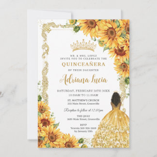 Vintage Goldblume Braune Prinzessin Quinceañera Einladung