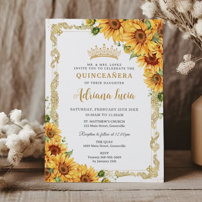 Vintage Goldblütenblume Gelbblume Quinceñera Einladung (Von Creator hochgeladen)