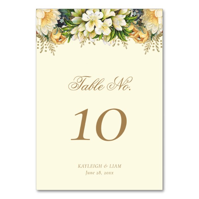 Vintage Goldcodierung Blumenhochzeit Tischnummer (Vorderseite)