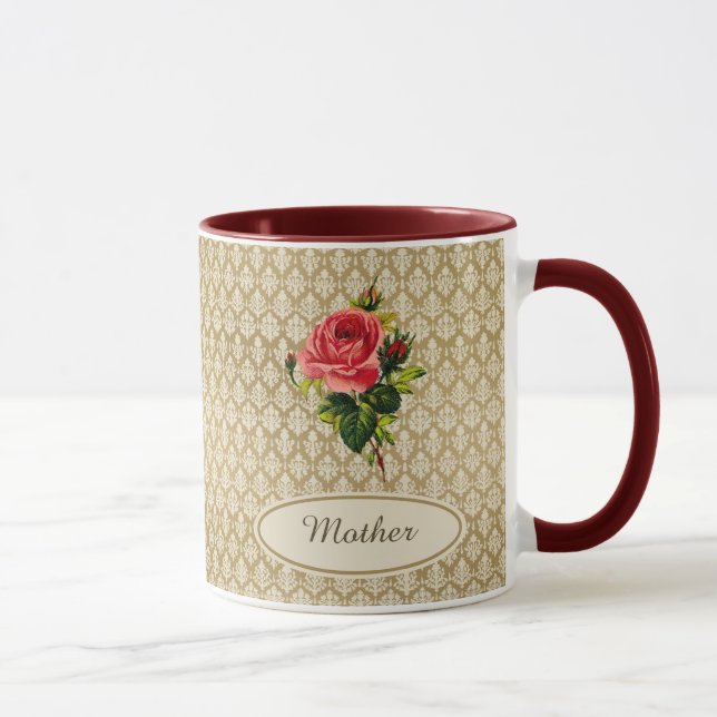 Vintage Golddamast-Muster-Rosa-Rose für Mutter Tasse (Rechts)