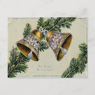 Vintage Golden Bells & Pine Deutsches Weihnachten Postkarte