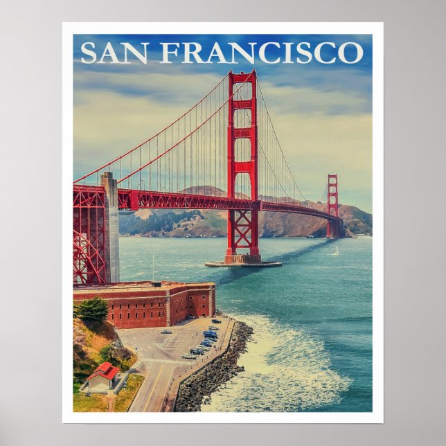 Vintage Golden Gate Bridge Malerei Poster (Vorne)
