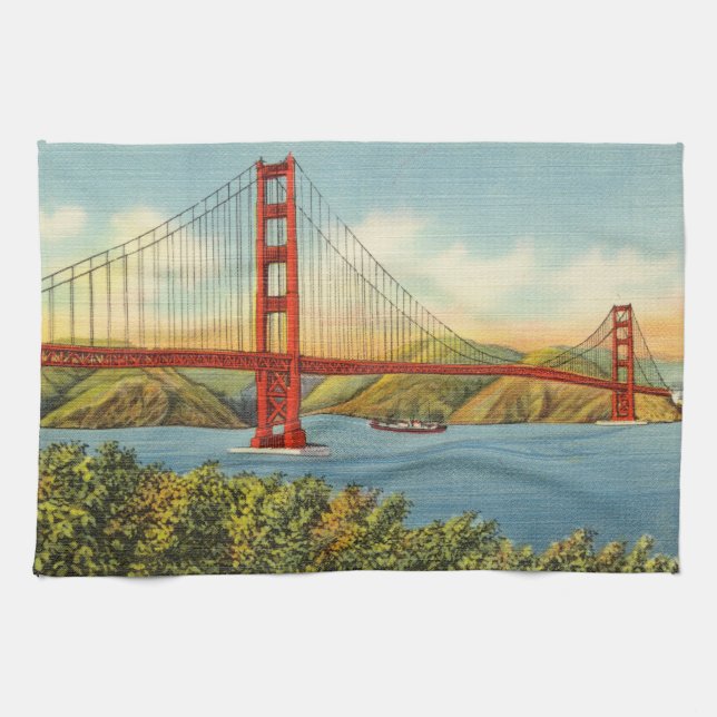 Vintage Golden Gate Bridge San Francisco Geschirrtuch (Horizontal)
