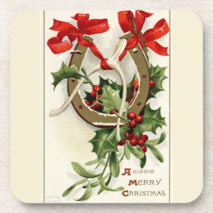 Vintage Golden Hufeisen Wunschknochen Weihnachten Getränkeuntersetzer