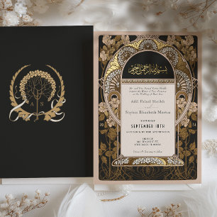 Vintage Golden Lebensbaum Islamische Hochzeit Folieneinladung