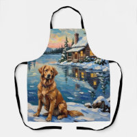 Vintage Golden Retriever am Seeufer zu Weihnachten
