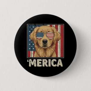 Vintage Golden Retriever 'Merica-Flagge Button