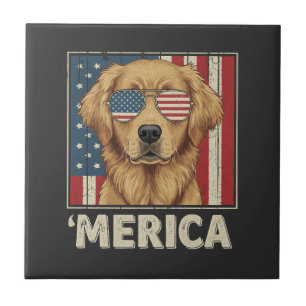 Vintage Golden Retriever 'Merica-Flagge Fliese