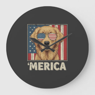 Vintage Golden Retriever 'Merica-Flagge Große Wanduhr