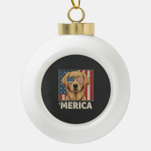 Vintage Golden Retriever 'Merica-Flagge Keramik Kugel-Ornament
