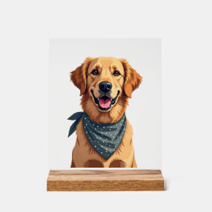 Vintage Golden Retriever-Porträt mit farbenfrohem Acrylschild
