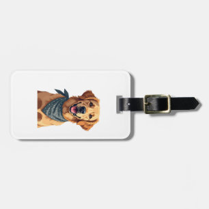 Vintage Golden Retriever-Porträt mit farbenfrohem  Gepäckanhänger