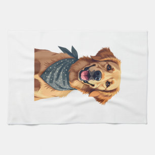 Vintage Golden Retriever-Porträt mit farbenfrohem  Geschirrtuch