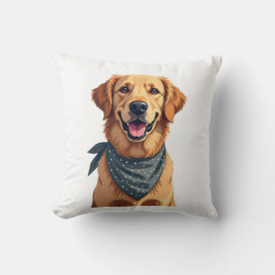 Vintage Golden Retriever-Porträt mit farbenfrohem  Kissen