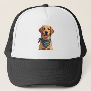Vintage Golden Retriever-Porträt mit farbenfrohem  Truckerkappe