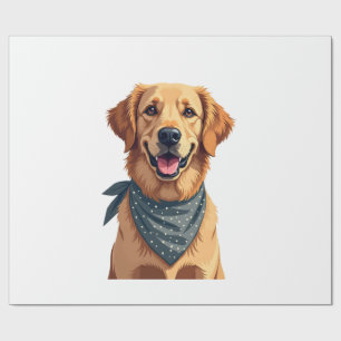 Vintage Golden Retriever-Porträt mit farbenfroher  Geschenkpapier