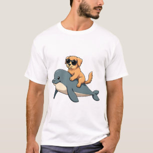 Vintage Golden Retriever reitet auf Belugawal lust T-Shirt