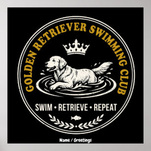 Vintage Golden Retriever Schwimmclub Retro Hund Poster