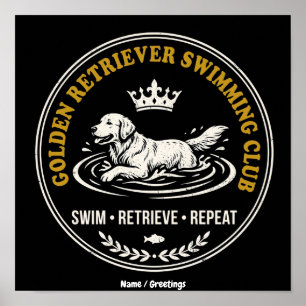 Vintage Golden Retriever Schwimmclub Retro Hund Poster