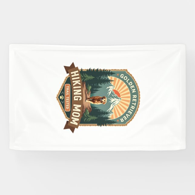 Vintage Golden Retriever Wandernde Mutter Trail Te Banner (Horizontal)