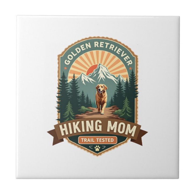 Vintage Golden Retriever Wandernde Mutter Trail Te Fliese (Vorderseite)
