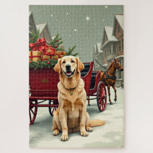 Vintage Golden Retriever Weihnachtskarosse Illust Puzzle