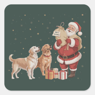 Vintage Golden Retriever Weihnachtsweihnachtsfrau Quadratischer Aufkleber