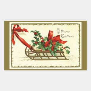 Vintage Golden Weihnachtsschlitten Rechteckiger Aufkleber