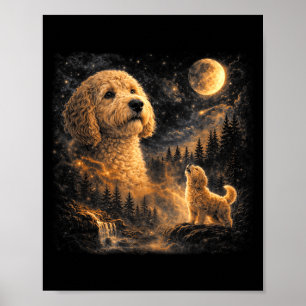 Vintage Goldendoodle heult zum Mond 90er Retro Poster