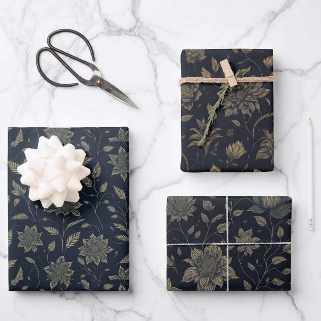Vintage Goldene Blume Geschenkpapier Set (Vorderseite)
