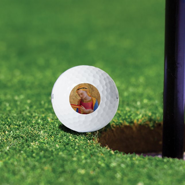 Vintage goldene Christliche Heilige Abbildung Golfball (Vintage Christian holy figure halo holding book on golf balls.)