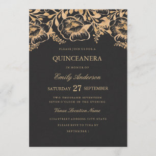 Vintage Goldene Florale Quinceanera-Einladung Einladung