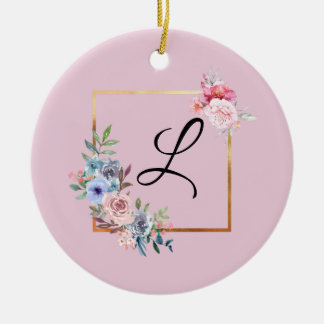 Vintage goldene mehrfarbige Blumen Monogramm Text Keramik Ornament