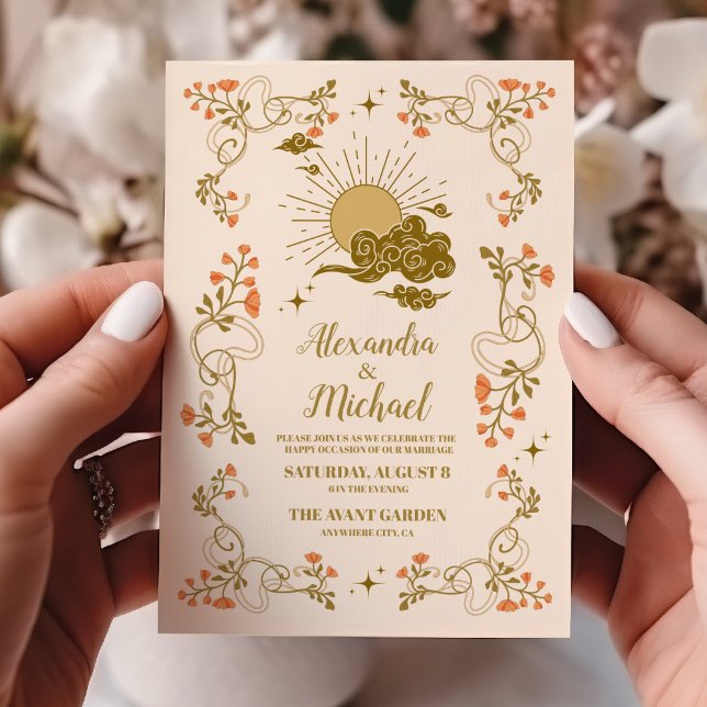 Vintage goldene mystische botanische Hochzeit Einladung (Von Creator hochgeladen)