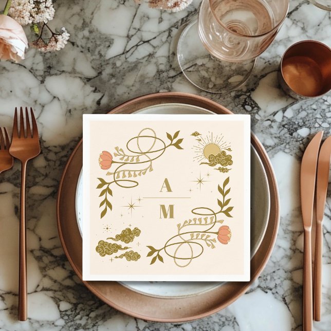 Vintage goldene mystische botanische Hochzeit Serviette (Von Creator hochgeladen)