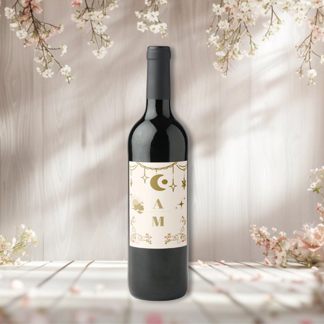 Vintage goldene mystische botanische Hochzeit Weinetikett (Von Creator hochgeladen)