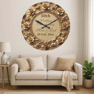 Vintage Goldene Rosen Mama Papa 50. Hochzeitstag Große Wanduhr
