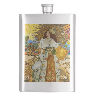 Vintage Goldene Sonne: Leo Zodiac Kunstgalerie Flachmann