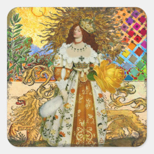 Vintage Goldene Sonne: Leo Zodiac Kunstgalerie Quadratischer Aufkleber