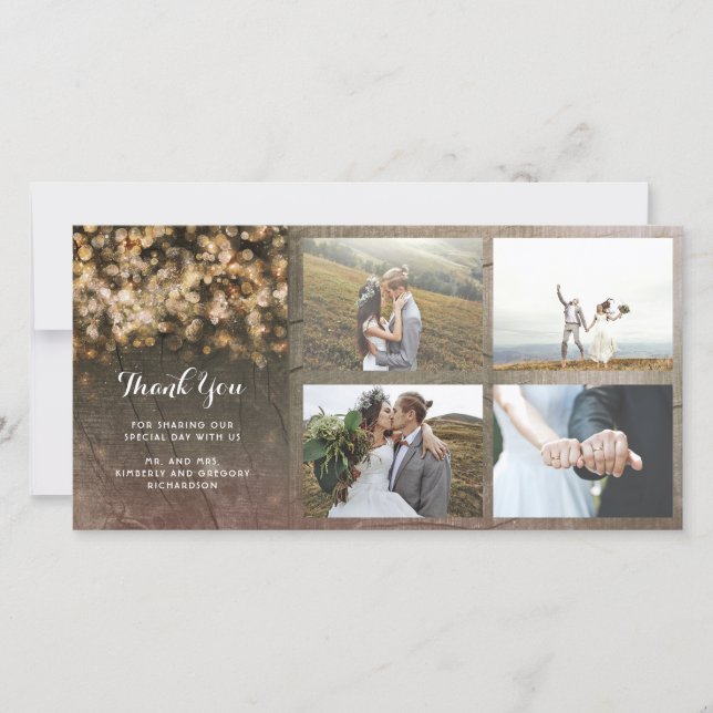 Vintage goldene Streichellichter rustikale Holzhoc Dankeskarte (Vorderseite)