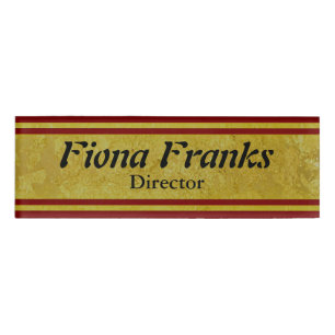 Vintage goldene Streifen - dunkelrot + Ihre Ideen Namenschild