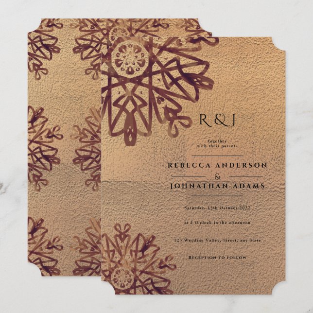 Vintage Goldene Textur Ziermuster Hochzeit Einladung (Vorne/Hinten)