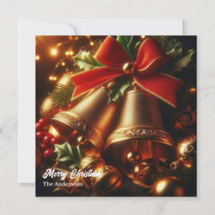 Vintage goldene Weihnachtsglocken und Heilige Beer Feiertagskarte