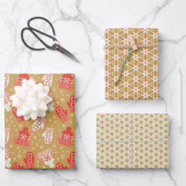 Vintage goldene Weihnachtshütten und -fäuste Geschenkpapier Set