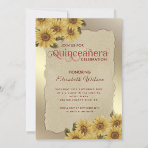 Vintage goldenes zerrissenes Papier Sonnenblume Qu Einladung