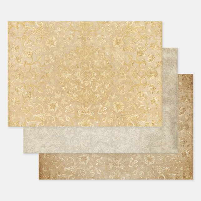 Vintage Goldflormedaille Dekoupage Verziert Geschenkpapier Set (Set)